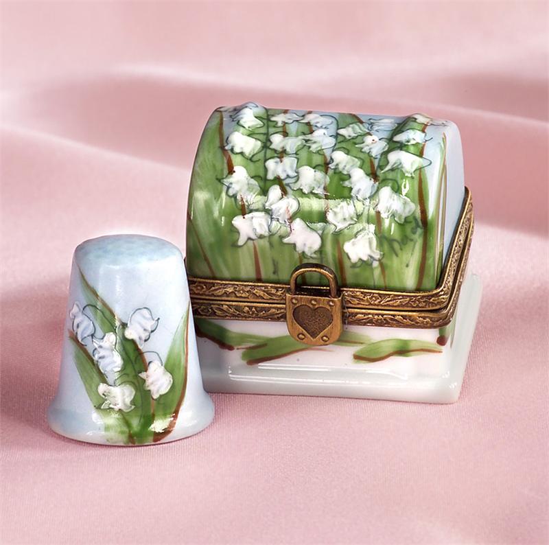 Limoges Lily of the Valley Thimble Box