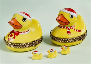 Limoges Mr and Mrs Santa Ducks Boxes with Babies